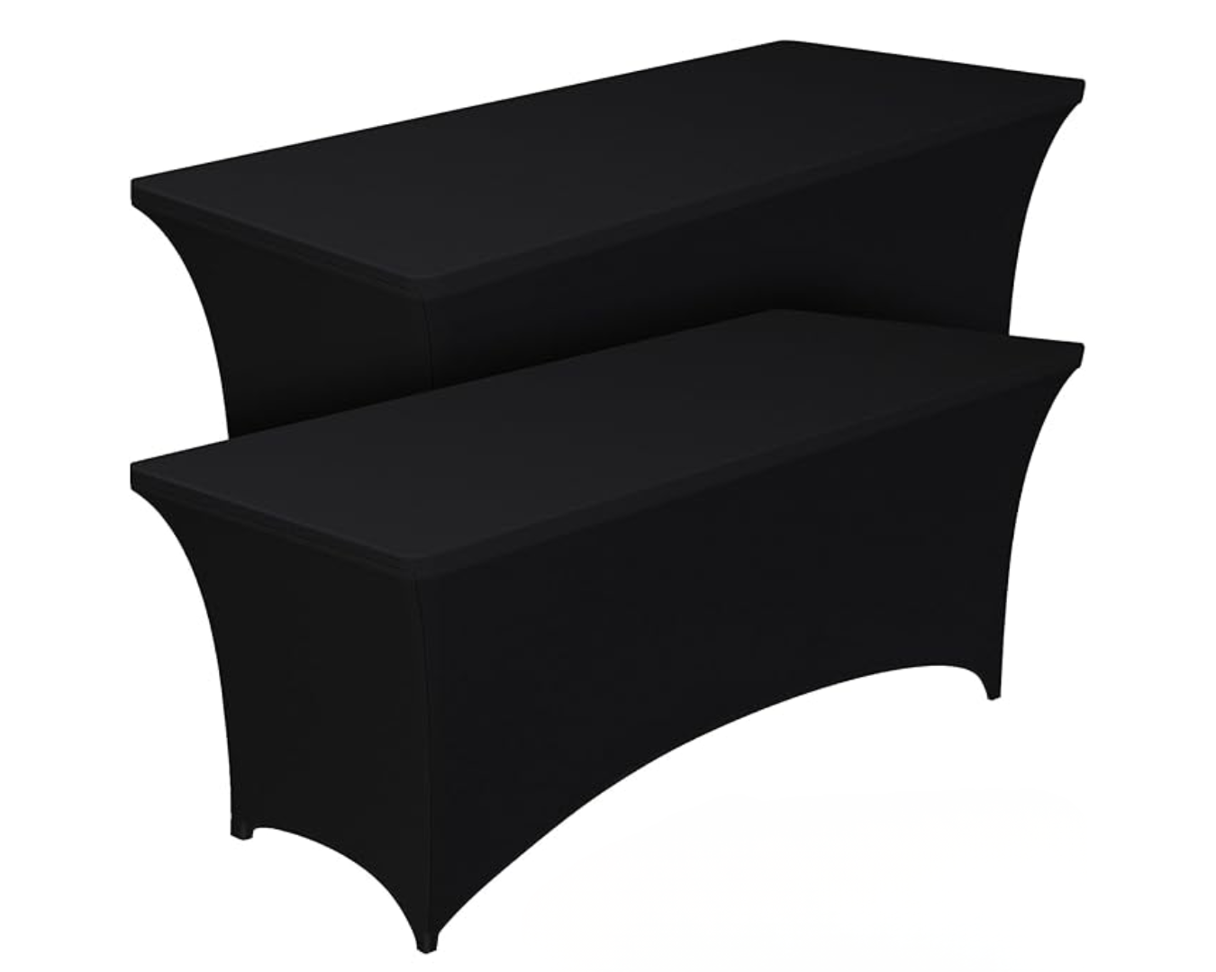 Black fitted table cloths on folding tables